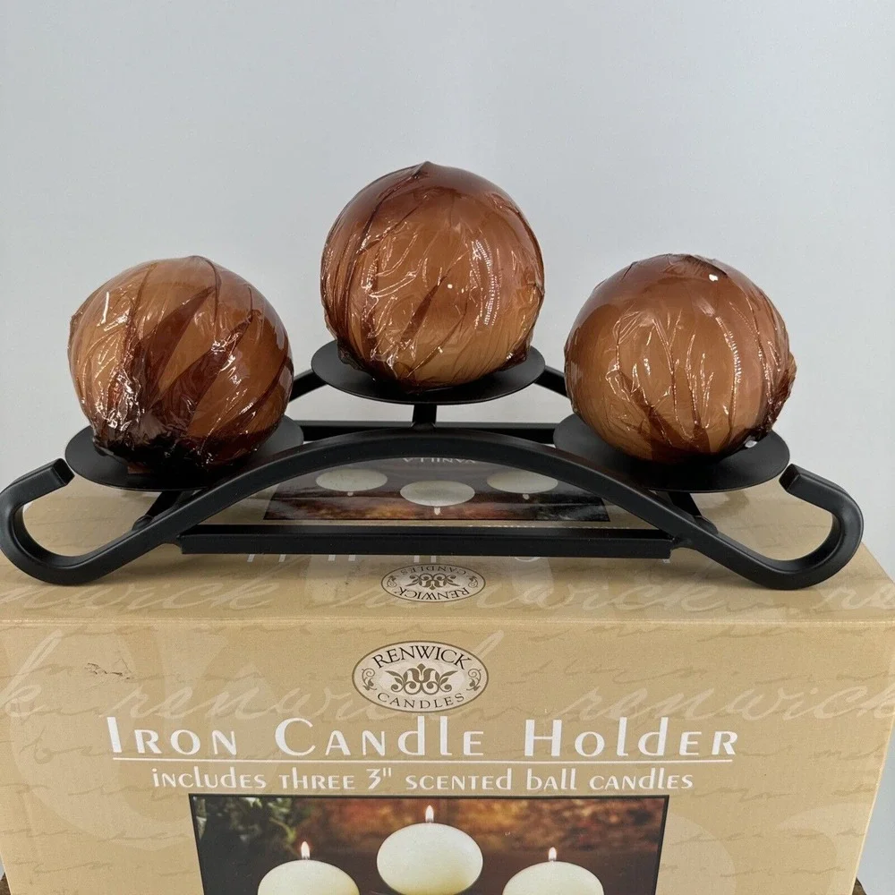 Iron‎ Candle Holder Renwick Candles w/3 Vanilla Scented Ball Candles 11